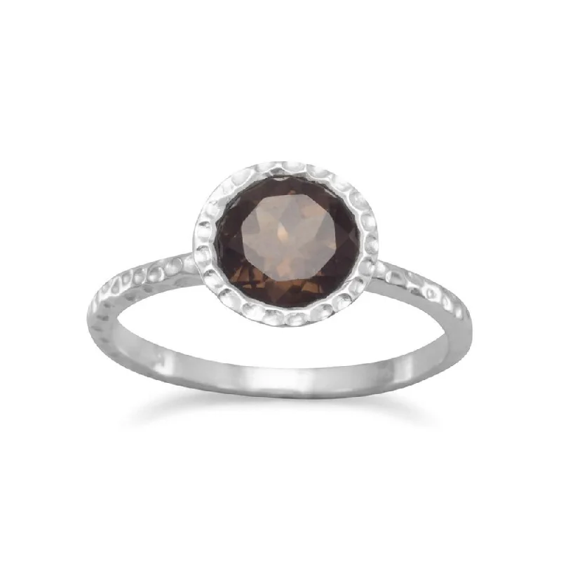 women modern rings -Round Smoky Quartz Stackable Ring Sterling Silver