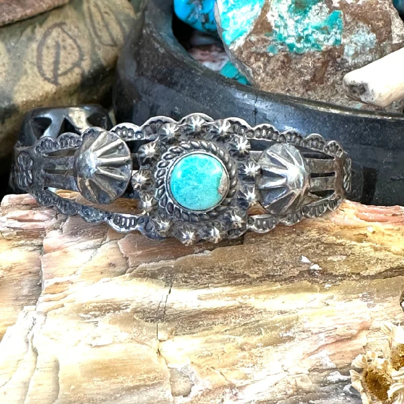 women customized charm bracelets -Vintage Fred Harvey Era Navajo Turquoise Bracelet Sterling Silver