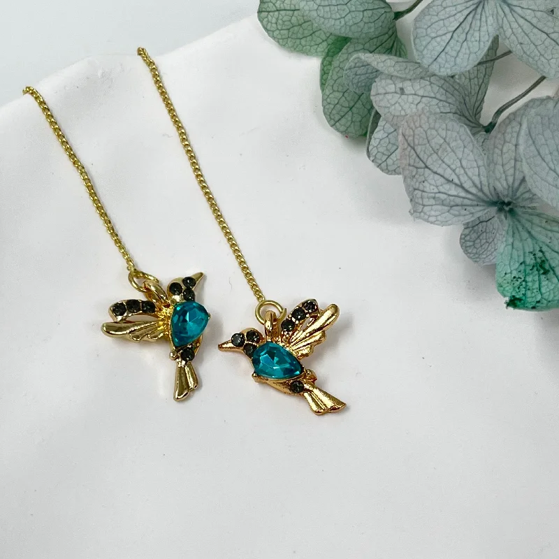 women elegant stud earrings -Blue Crystal Hummingbird Dangle Earrings jlt11676