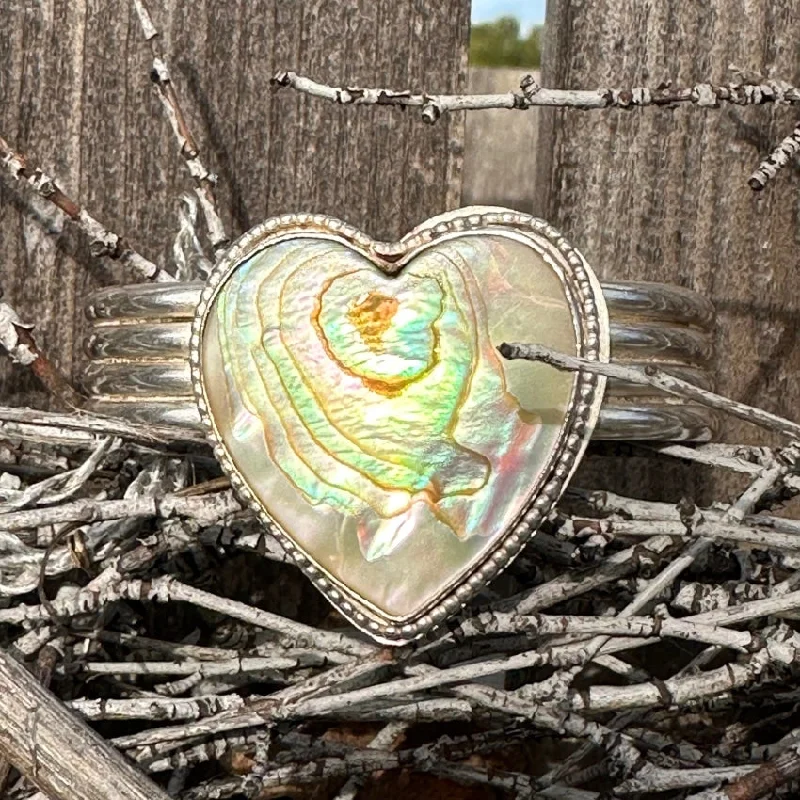 women friendship bracelets -Wrought Sterling Silver & Abalone Heart Cuff Bracelet