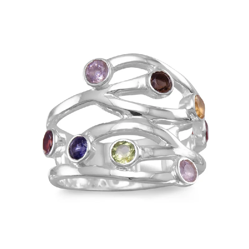 women platinum diamond rings -Multistone Amethyst, Garnet, Iolite, Citrine, Peridot Sterling Ring