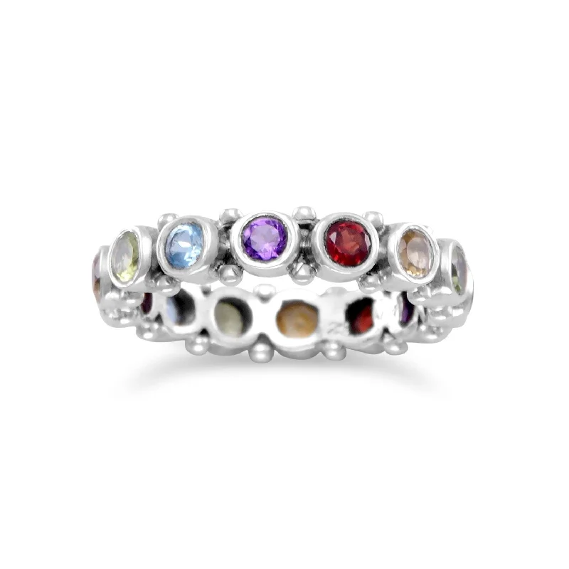 women platinum rings -Eternity Band Ring with Amethyst, Blue Topaz, Citrine, Garnet, Peridot, Silver