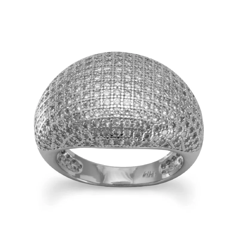 women luxury rings -Micro Pave Ring Domed Cubic Zirconia Rhodium on Sterling Silver Nontarnish