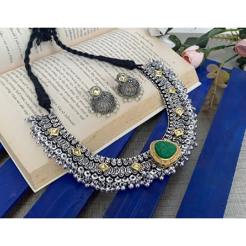 women birthstone necklaces -Akruti Collection Oxidised Necklace Set