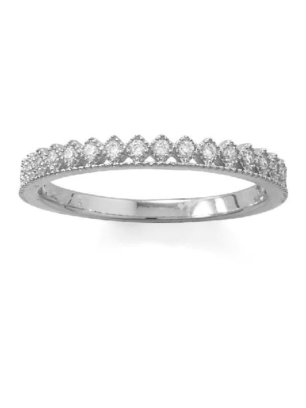 women stylish rings -Crown Design Band Ring Cubic Zirconia Rhodium Over Sterling Silver Diamond-shape