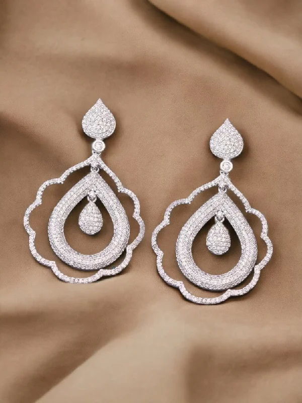 women simple earrings -Silver Tonje Zirconia Danglers