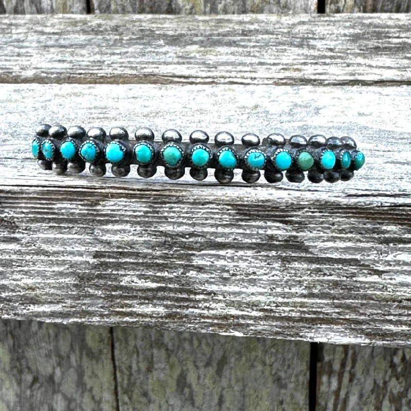 women chain bracelets -OLD Hand Hewn Zuni Sterling Silver Turquoise Row Bracelet