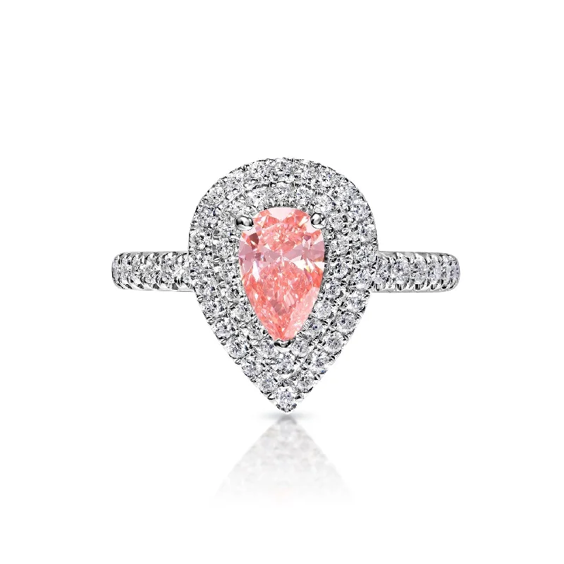 women stackable engagement rings -Hallie 1 Carat Fancy Vivid Pink SI1 Pear Shape Diamond Engagement Ring in 18k White Gold