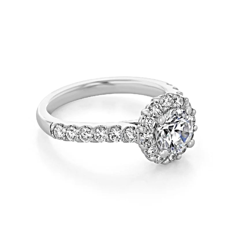 women bold engagement rings -1.0 ct  Round cut Halo Moissanite Engagement Ring