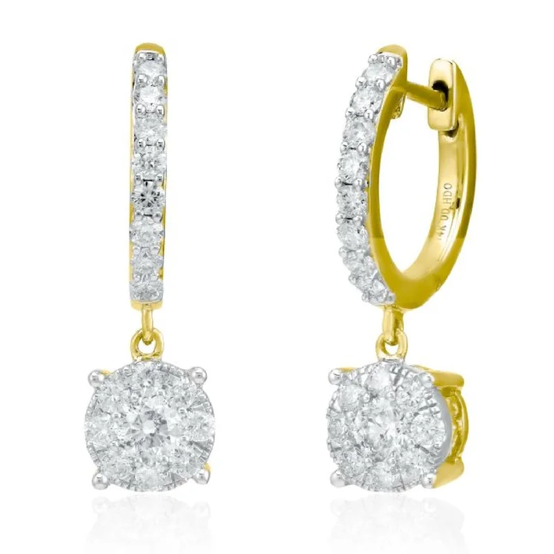 women clip-on earrings -Signature 1 CTW Diamond Drop & Dangle Cluster Earrings in 14KT Yellow Gold