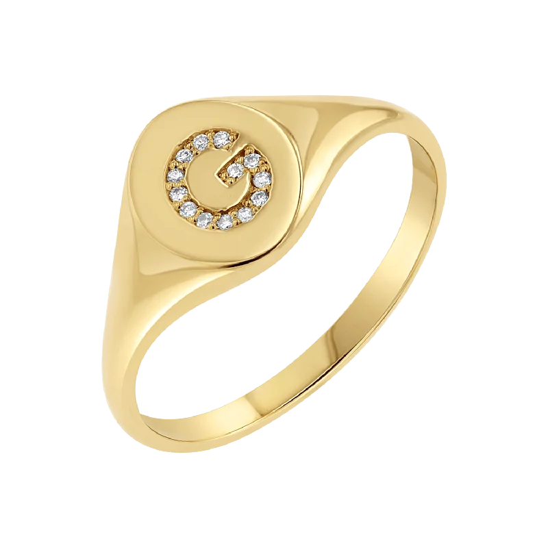 women fashionable rings -Diamond Signet Initial Letter Ring