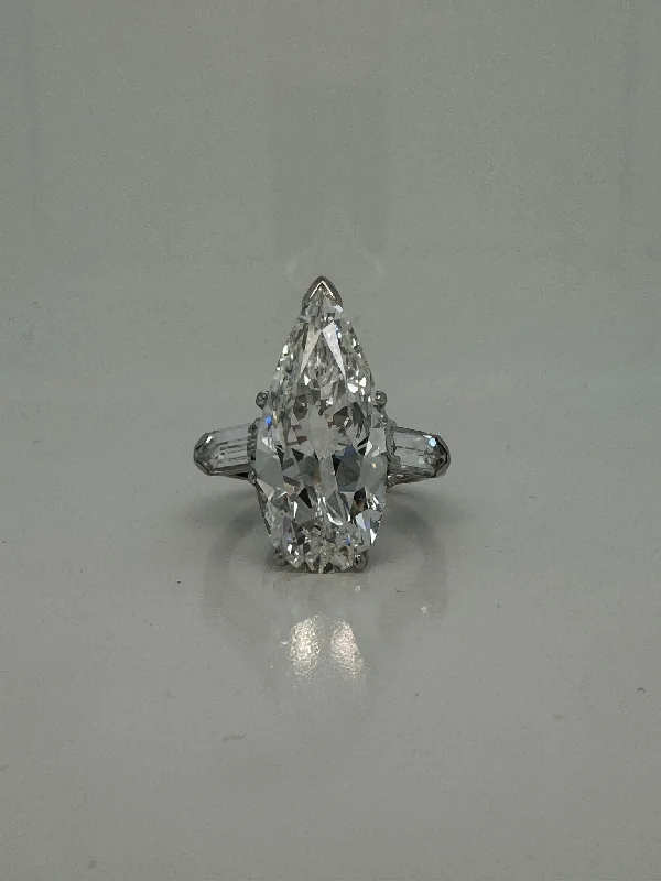 women floral engagement rings -Birdie 11 Carats Pear Shape Diamond Three Stone Engagement Ring in Platinum GIA Certified