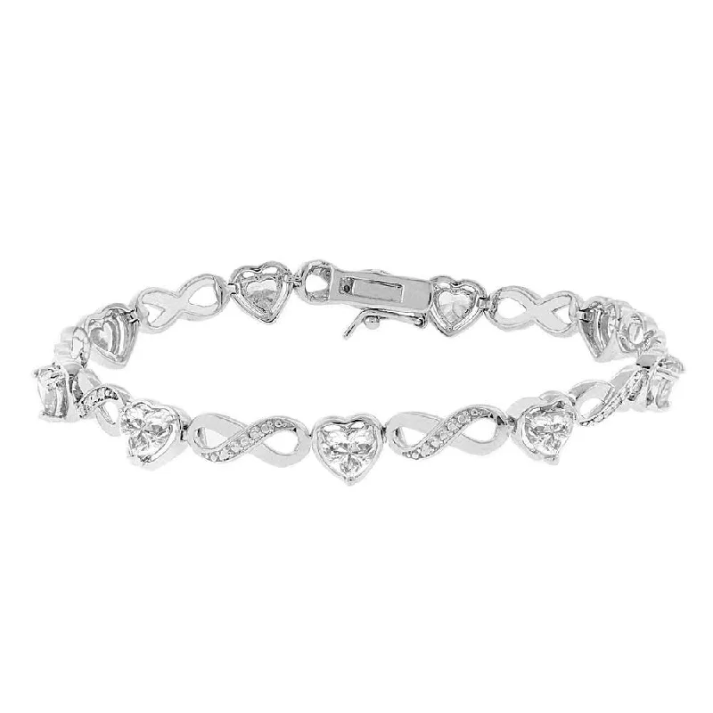 women beaded bangles -Amanda 18k White Gold Plated Infinity Heart Tennis Bracelet with Simulated Diamond Crystals