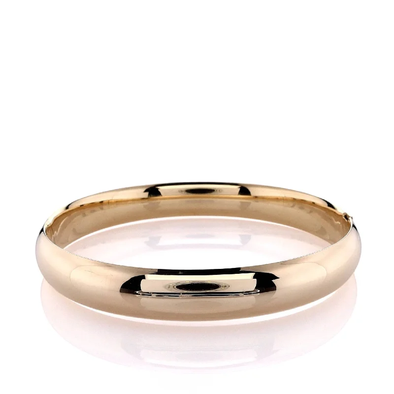 women sleek bracelets -Estate 14k Yellow Gold 10mm Polished Plain Hinged Bangle Bracelet