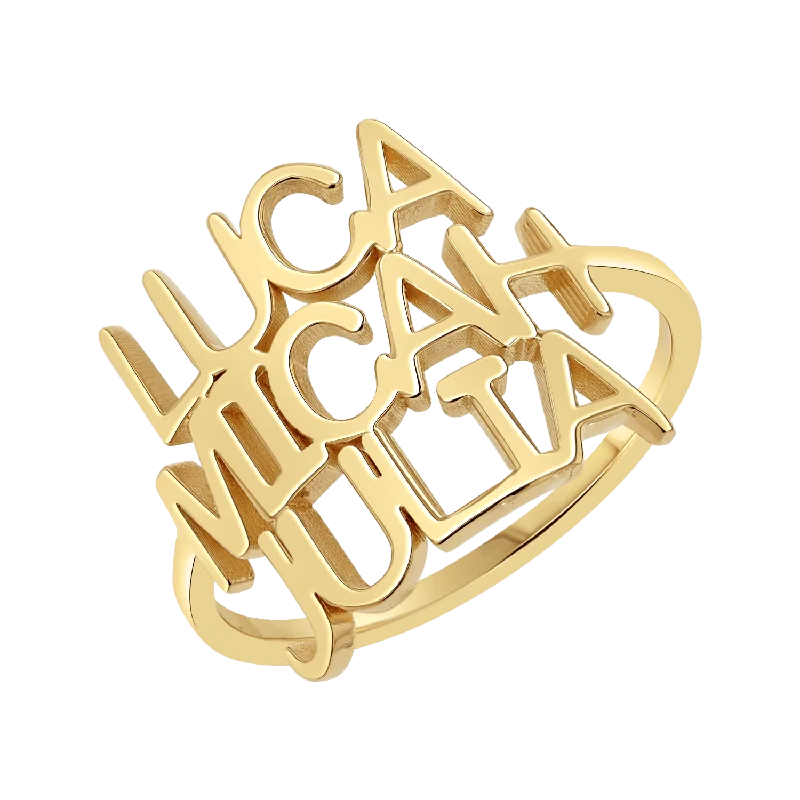 women gold rings -Linear Triple Name Ring