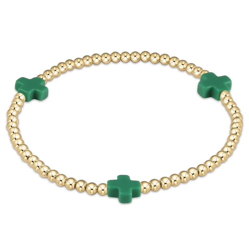 women diamond bracelets -enewton 6.5" Signature Cross Gold Pattern 3mm Bead Bracelet - Emerald