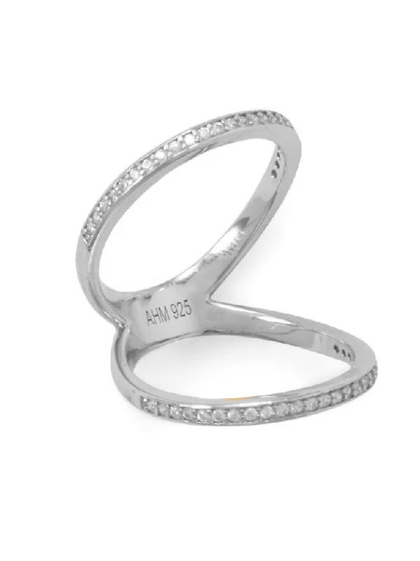 women large statement rings -Double Band Knuckle Ring Rhodium on Sterling Silver with Cubic Zirconia