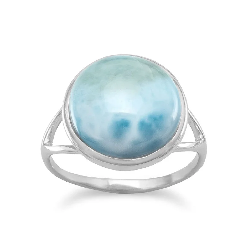 women silver rings -Genuine Larimar Ring Round Split Band Rhodium on Sterling Silver - Nontarnish