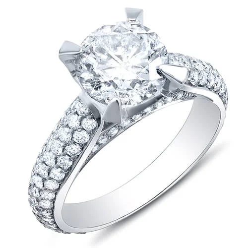 women lab-grown diamond engagement rings -3.30 Ct. Hidden Halo Engagement Ring 3 Row Pave H Color VVS1 GIA Certified