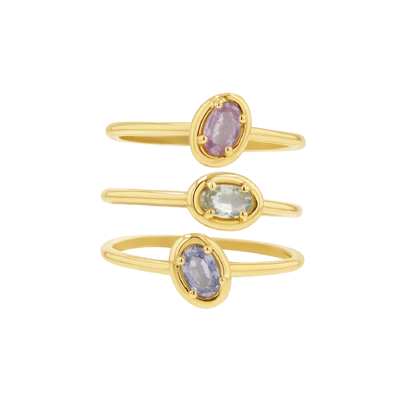 women cocktail rings -Trio Oval Sapphire Ring Set