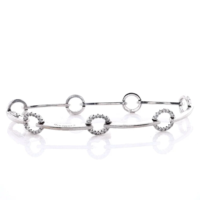 women elastic bracelets -Estate Chimento 18k White Gold Circle Links and Polished Bar Diamond Bracelet