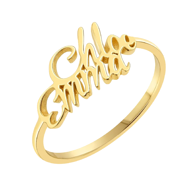 women custom rings -Script Double Name Ring