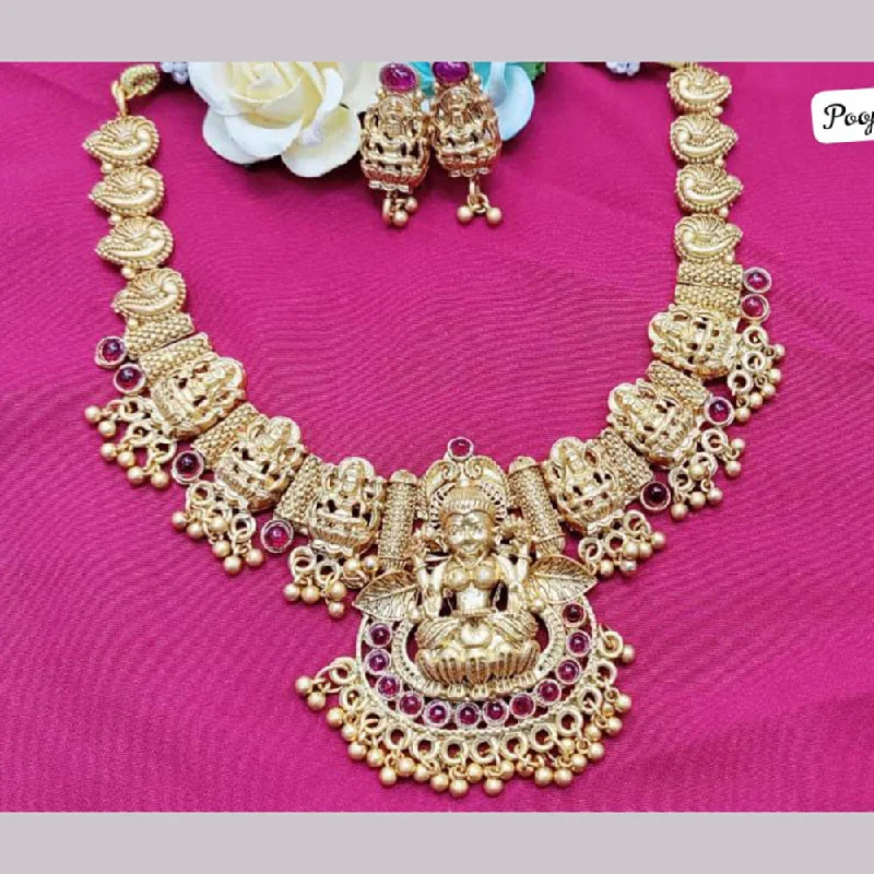 women casual necklaces -Pooja Bagles Gold Plated Temple Necklace Set