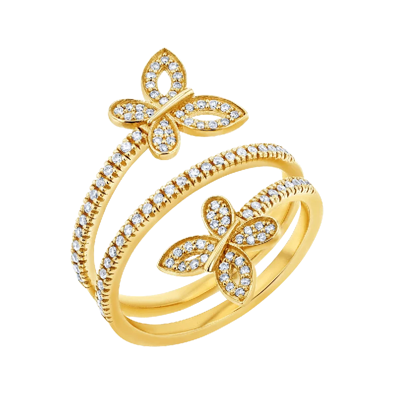 women sparkling rings -Diamond Double Wrap Butterfly Ring