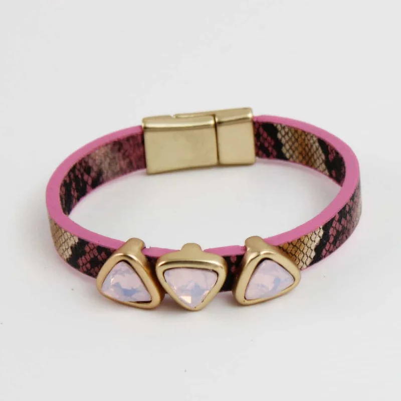 women contemporary bangles -Pink Triangle Leather Bracelet by Sylca