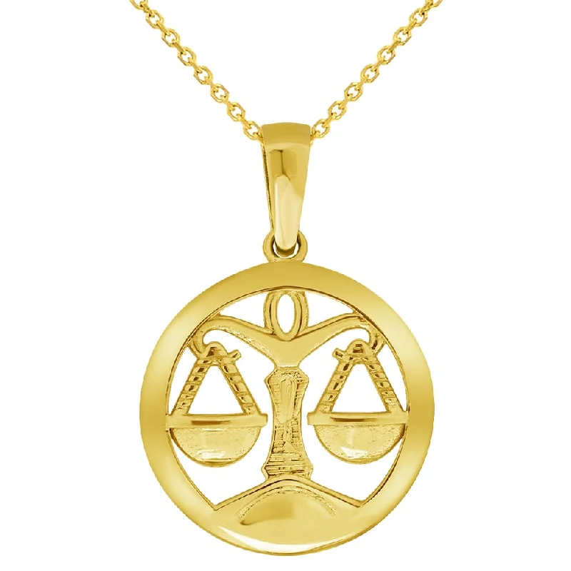 women layered necklaces -14k Yellow Gold Round Zodiac Sign Charm Horoscope Pendant Necklace (Small)