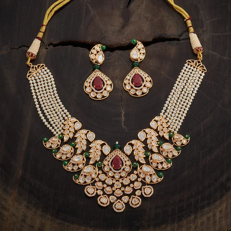 women moonstone necklaces -Kundan Necklace 164012