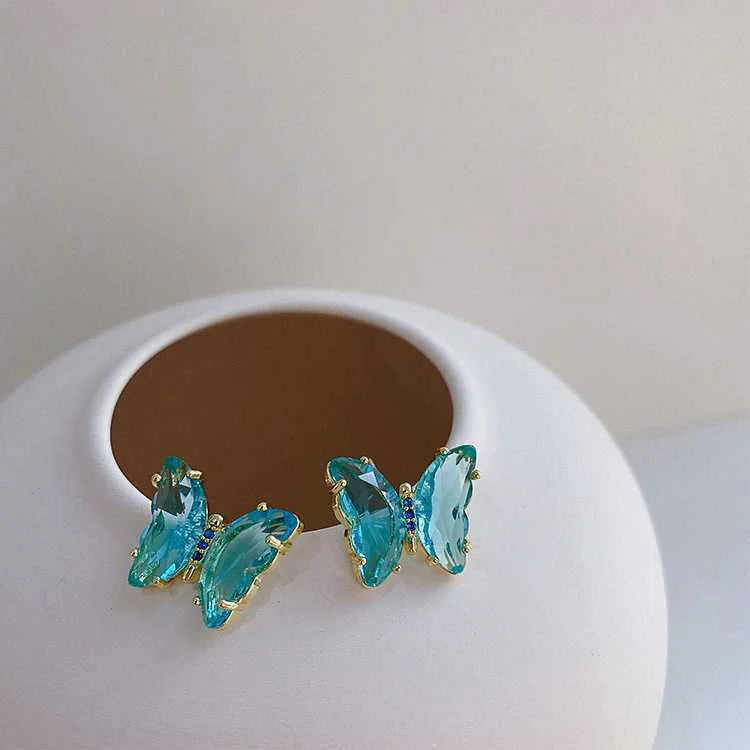 women butterfly earrings -Just Lil Things Blue Pin Earrings jlt12113