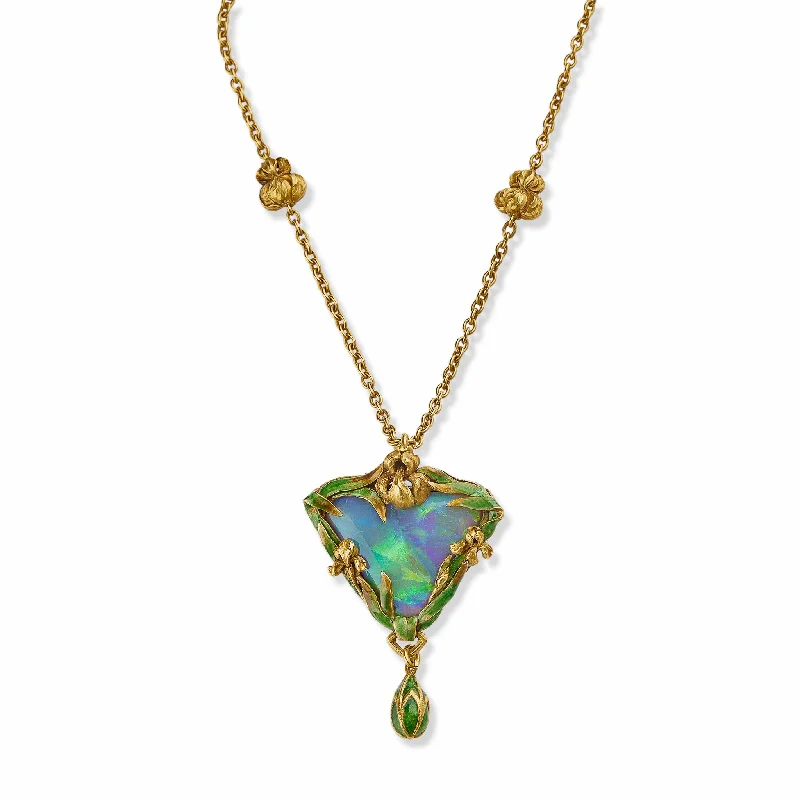 women minimalist gold necklaces -Marcus & Co. Black Opal and Enamel Pendant Necklace