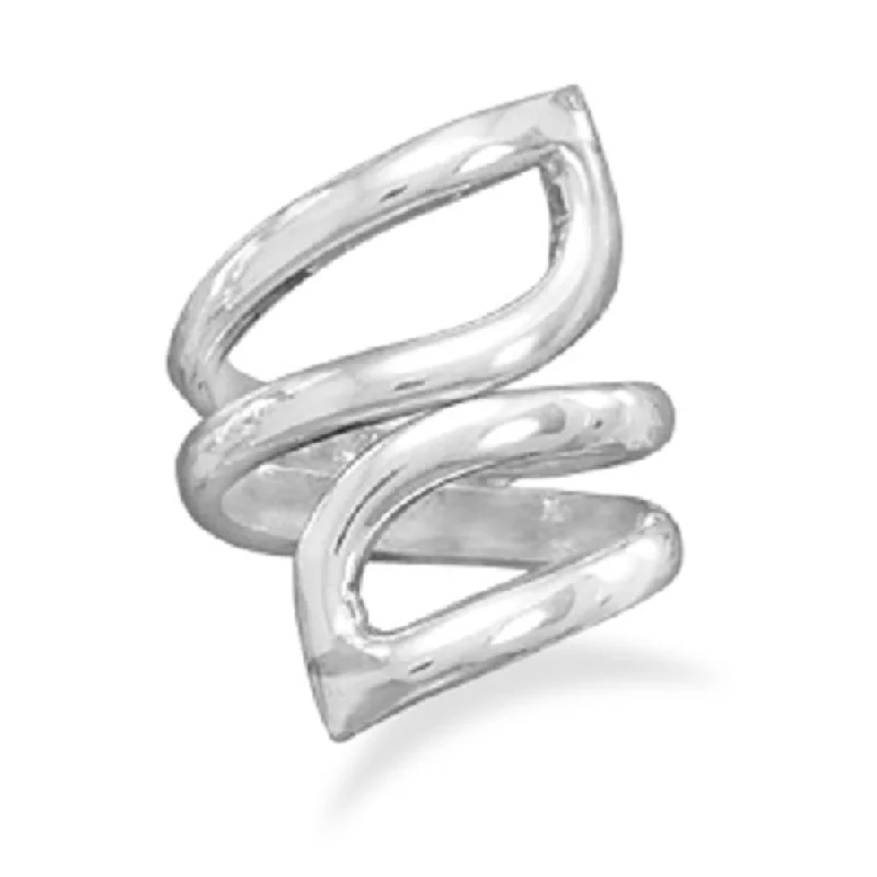 women delicate rings -Sweeping Leaf Form Wrap Ring Sterling Silver Polished Double Open Band, 7