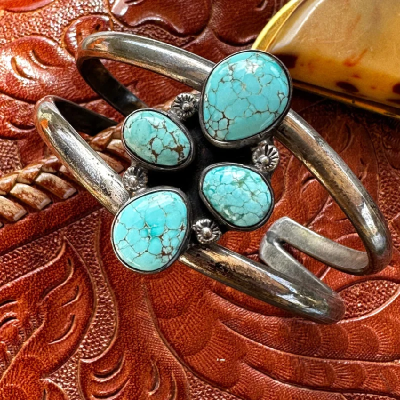 women elegant bracelets -Vintage Navajo Sterling Silver Cuff Bracelet No.8 Mine Turquoise