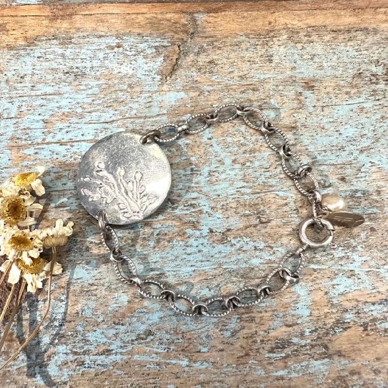 women eco-friendly bracelets -Vintage Sterling Silver Botanical ID Bracelet