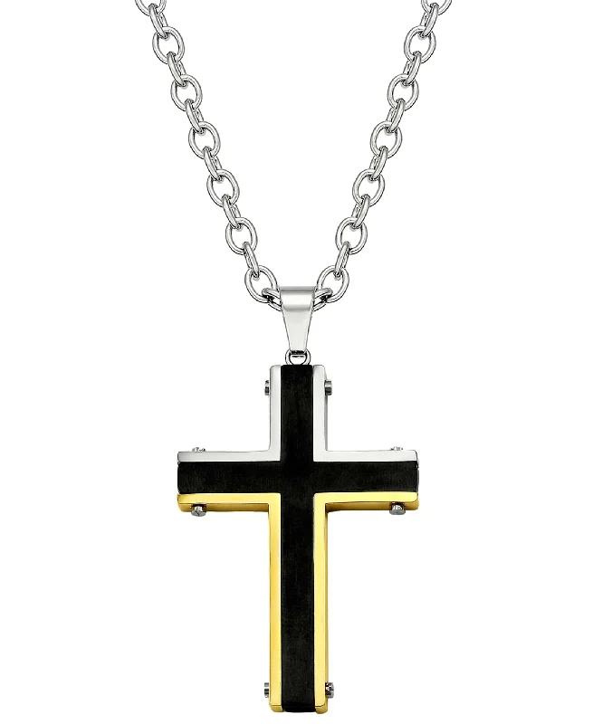 women fashion necklaces -Sutton Stainless Steel Tri-Tone Cross Pendant Necklace