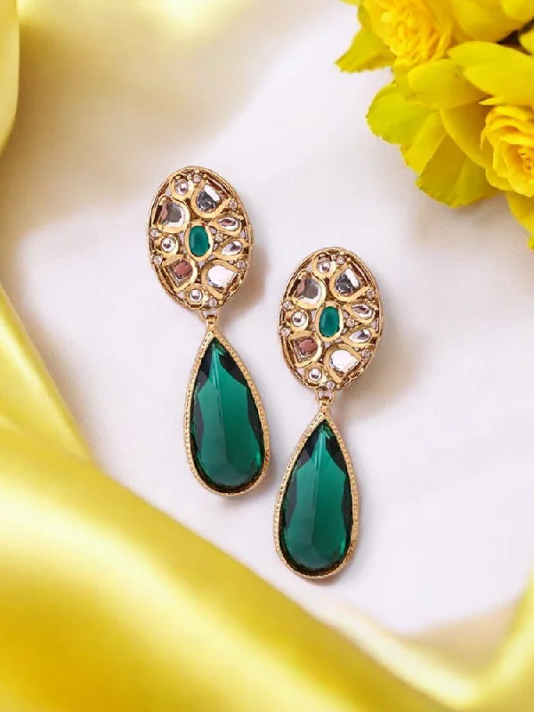 women handmade earrings -Emerald Daitya Danglers