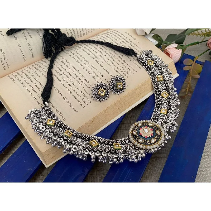 women sapphire necklaces -Akruti Collection Oxidised Necklace Set