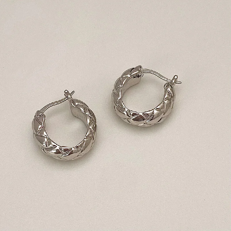 women boho earrings -Rectangular Tiled Silver Hoop Earrings JLT12826