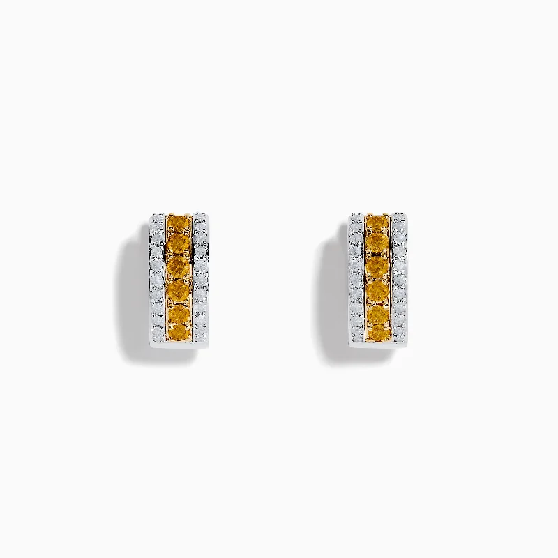 women luxury earrings for women -Canare 14K Two Tone Gold Yellow and White Diamond Huggie Earrings