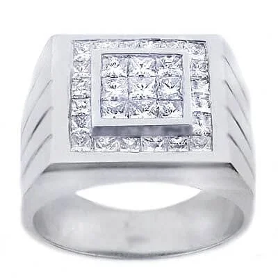 women vintage-inspired diamond engagement rings -2.60 Ct. Men's Invisible Setting Princess Cut Diamond Ring G Color VS1 Clarity