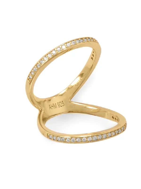 women silver wedding rings -Double Band Knuckle Ring Gold-plated Sterling Silver with Cubic Zirconia