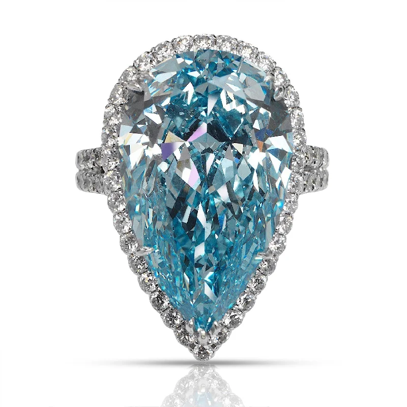 women double halo engagement rings -CIELO 15 CARAT PEAR SHAPE FANCY BLUE DIAMOND ENGAGEMENT RING 18K WHITE GOLD GIA CERTIFIED 13 CT BY MIKE NEKTA