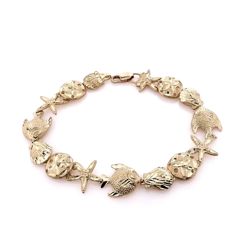 women cuff bangles -Estate 14k Yellow Gold Sea Life Motif Bracelet