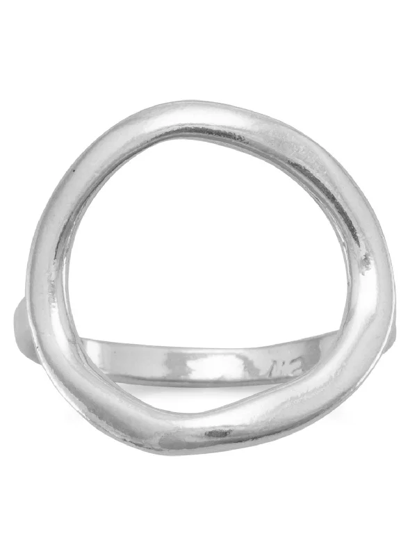 women engagement ring sets -Open Circle O Ring Textured Sterling Silver,  Size 4 to 11