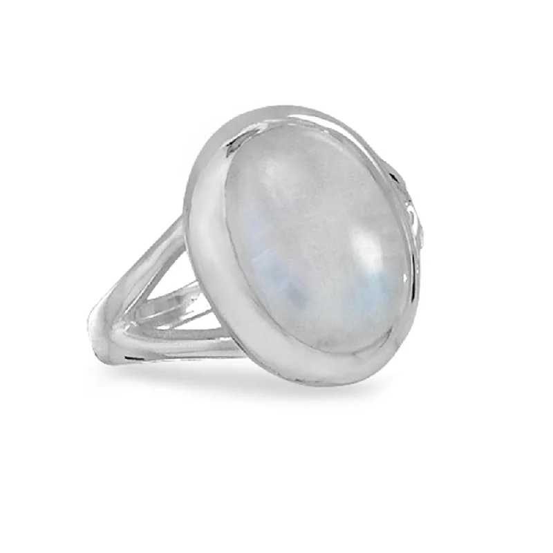 women luxury rings -Rainbow Moonstone Oval Polished Sterling Silver Ring