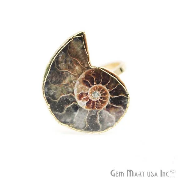 women custom rings -Ammonite Gold Plated Ring, Adjustable Fashion Jewelry Statement Ring (GPAN-12001)