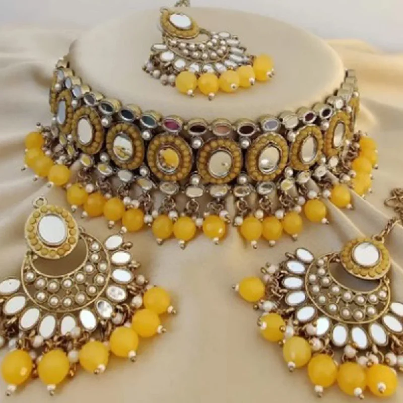 women chic statement necklaces -Shrishti Fashion Gold Plated Mirror Choker Necklace Set