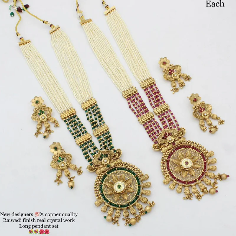 women diamond necklaces -Manisha Jewellery Gold Plated Long  Moti Necklace Set